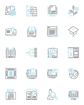 Technical school linear icons set. Vocational, Trade, Hands-on, Skilled Stock Illustration