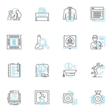 Technical school linear icons set. Vocational, Trade, Hands-on, Skilled 스톡 일러스트