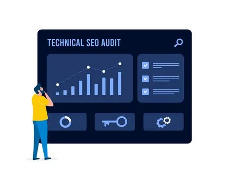 Technical SEO Audit concept. Improve website speed, seo rankings, user Stock Illustration