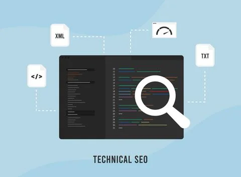 Technical SEO Audit concept. Search engine strategy with technical on-page SEO Illustrazione stock