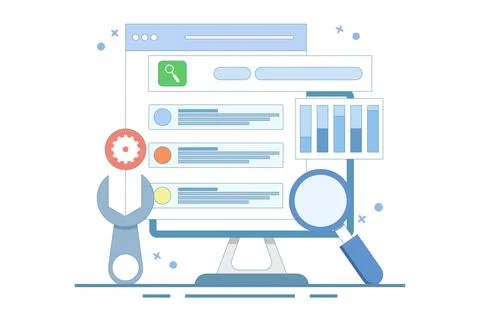 Technical SEO concept, Website optimization for search engines, loading speed. Stockillustratie