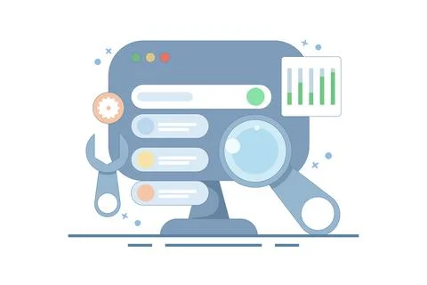 Technical SEO concept, Website optimization for search engines, loading speed. Stockillustratie