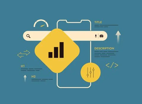 Technical SEO optimization, on-page SEO, website performance tuning, search Stock Illustration