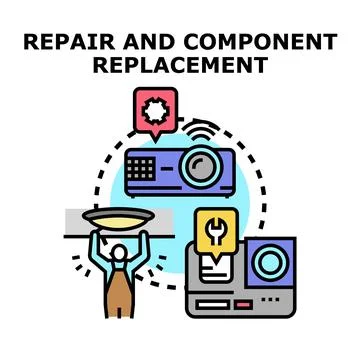 Technical service and electronics component replacement process Stock Illustration