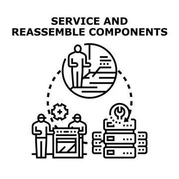 Technical service and reassemble components process Stock Illustration