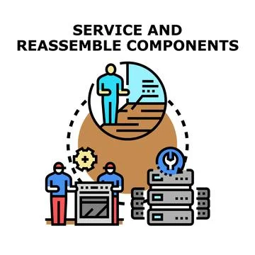 Technical service and reassemble components process Stock Illustration