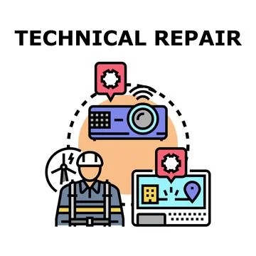 Technical service assisting with equipment and professional maintenance Stock Illustration