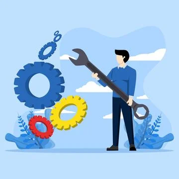 Technical service concept, mechanical repair, maintenance work. Stock Illustration