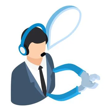 Technical service icon isometric vector. Operator with headset and wire cutters Stock Illustration