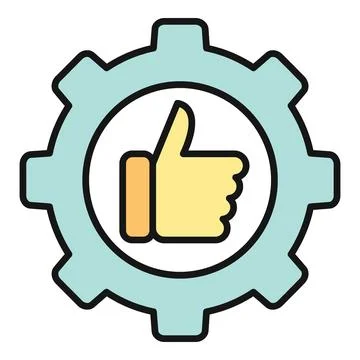 Technical settings approval showing gear and thumbs up Stock Illustration