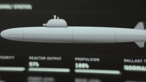 Technical side profile combines submarine hull monitoring with reactor Stock Photos
