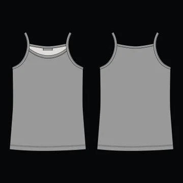 Technical sketch gray tank top for girls isolated on black background. Woman  Stock Illustration
