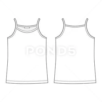 Technical sketch t-shirt tank top for women. Girl t shirts underwear. Stock Illustration