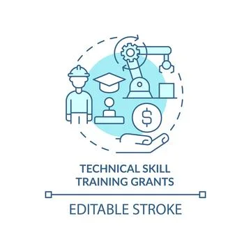 Technical skill training grants turquoise concept icon Stock Illustration