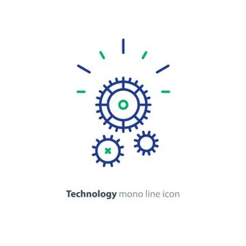 Technical smart solution, cogwheel line icon, integration concept Ilustração Stock