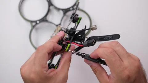 Technical Specialist assembly drone fpv quadrocopter Stock Footage 244335825