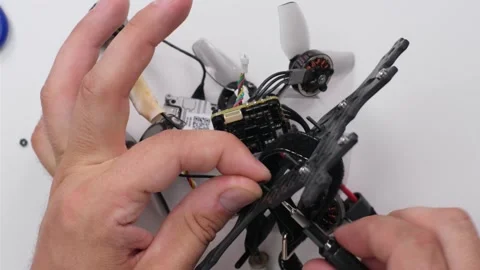 Technical Specialist assembly repair drone fpv quadrocopter Stock Footage 244334529