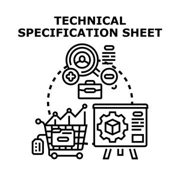 Technical specification sheet outlining product development process Stock Illustration