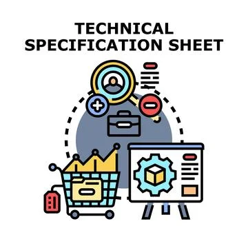 Technical specification sheet outlining product development process Stock Illustration