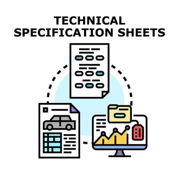 Technical specification sheets analyzing product data Stock Illustration
