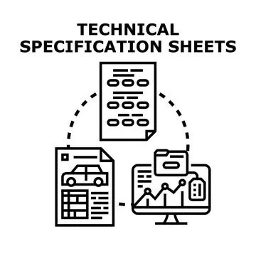 Technical specification sheets analyzing product data Stock Illustration