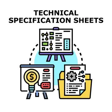 Technical specification sheets creating product development process Stock Illustration