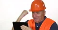 Technical Staff Specialist Use Tablet Read Good News with Successful Expression 4k or 4k+ Resolution