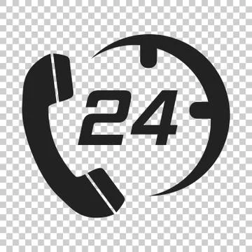 Technical support 24/7 vector icon in flat style. Phone clock help illustrati Stock Illustration