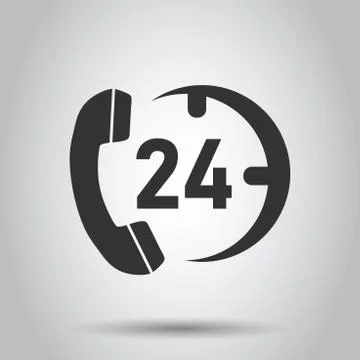 Technical support 24/7 vector icon in flat style. Phone clock help illustrati Stock Illustration