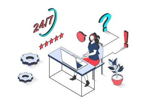 Technical support 3d isometric concept with isometry people design for web. W Stock Illustration