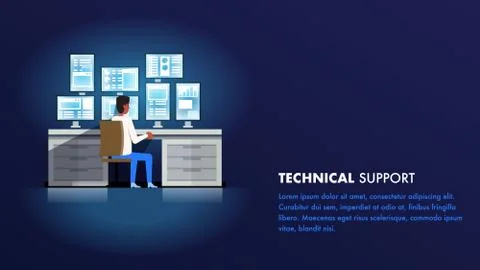 Technical Support Administrator. Man Character Illustrazione stock