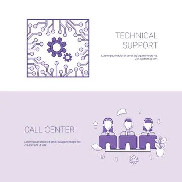 Technical Support And Call Center Service Concept Template Web Banner With Copy Illustrazione stock