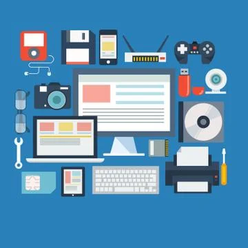 Technical support and customer assistance icons flat set isolated vector illu Stock Illustration