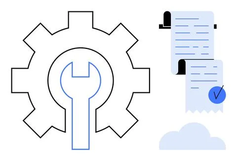 Technical Support and Process Management with Gears and Documents Stock Illustration