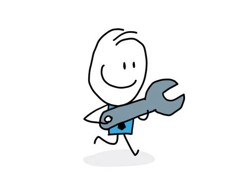 Technical support and repair. Businessman uses wrench. Big gears Stock Illustration