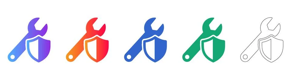 Technical Support and Security Shield Icons Stock Illustration