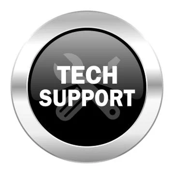 Technical support black circle glossy chrome icon isolated. Stock Illustration