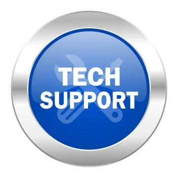 Technical support blue circle chrome web icon isolated. Stock Illustration