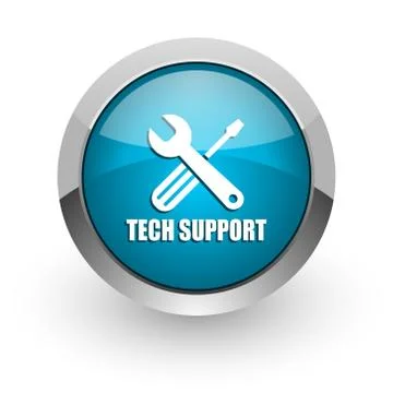 Technical support blue silver metallic chrome border web and mobile phone ico Stock Illustration