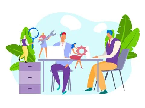 Technical support at business company, vector illustration. Professional tech Ilustração Stock