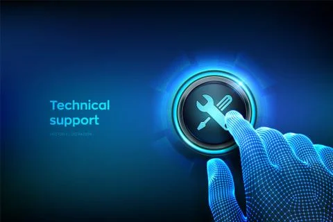 Technical support button. Closeup finger about to press a button. Customer he Stock Illustration