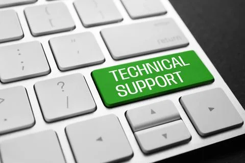Technical Support button green on computer keyboard, closeup 스톡 사진