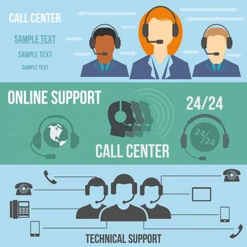 Technical support call center banners Stock Illustration