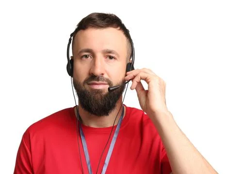 Technical support call center. Portrait of operator on white background Stock Photos