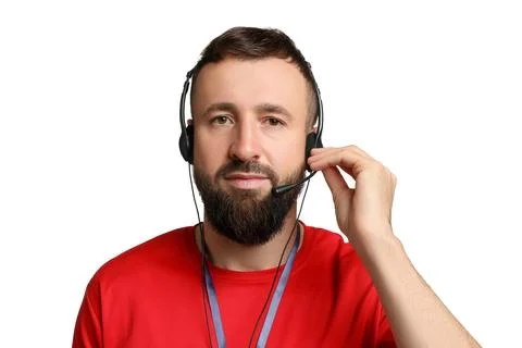 Technical support call center. Portrait of operator on white background Stock Photos