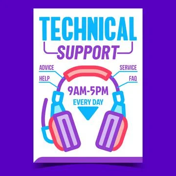 Technical Support Call Center Promo Poster Vector Stock Illustration