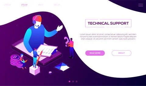 Technical support - colorful isometric vector web banner Stock Illustration