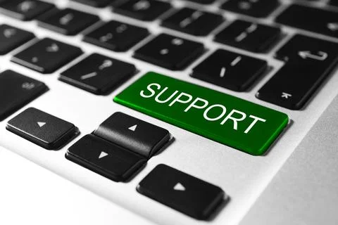 Technical support. Computer keyboard with word on green button, closeup 스톡 사진