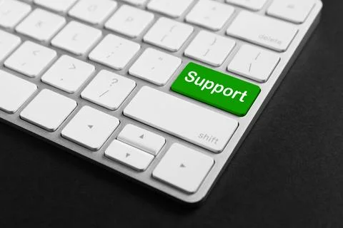 Technical support. Computer keyboard with word on green button, closeup 스톡 사진
