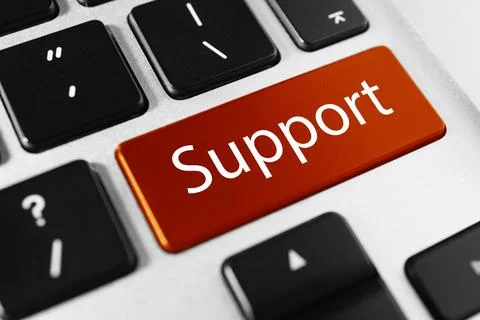 Technical support. Computer keyboard with word on red button, closeup 스톡 사진